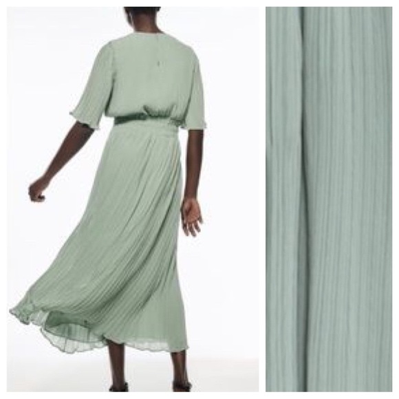 NWT. Zara Sea Green Pleated Midi Dress. Size S. - Picture 4 of 9
